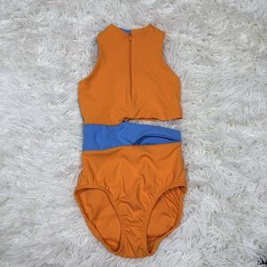 Five Dancewear YL Child Large Orange Blue Leotard Jazz Ballet Cutouts Zip